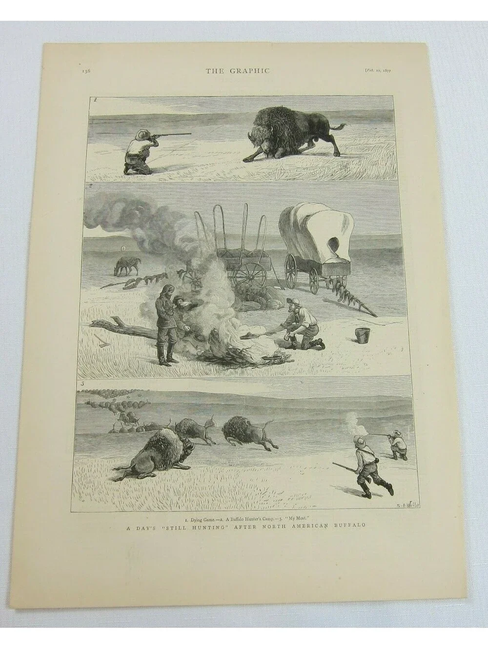 Antique 1877 Print A Days Still Hunting After North American Buffalo The Graphic